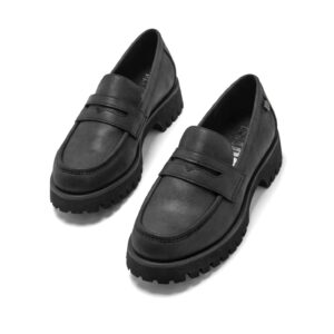 Womens Black Chunky Penny Loafers