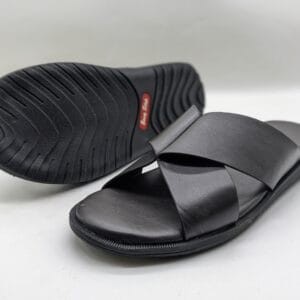 KMM Mens Classic Black Cross-Strap Slide Sandals