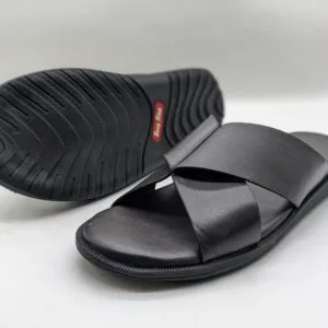 KMM Mens Classic Black Cross-Strap Slide Sandals
