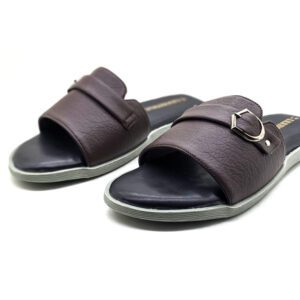 KMM Mens Brown Buckle Slide Sandals