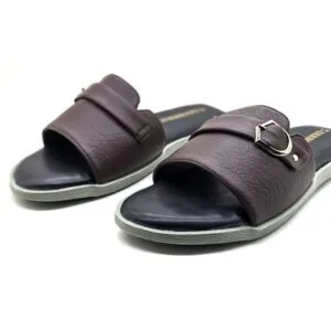 KMM Mens Brown Buckle Slide Sandals