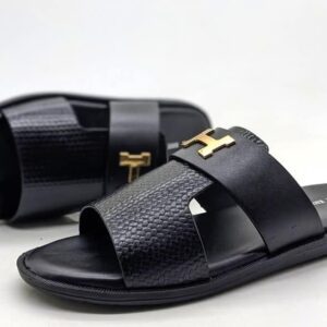KMM Men's Classic Black 'H' Buckle Slide Sandals