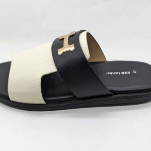 KMM Men's Two-Tone 'H' Buckle Slide Sandals