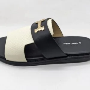 KMM Men's Two-Tone 'H' Buckle Slide Sandals