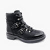 Shoe Mafia Womens Black Buckle Ankle Boots
