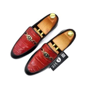 Versace Men’s Luxury Two-Tone Loafers – Red Crocodile