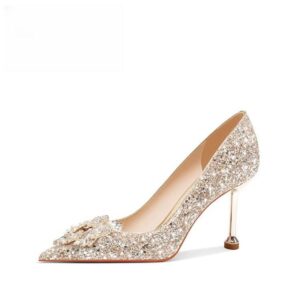 Womens Luxury Glitter & Crystal Brooch Stiletto Heels