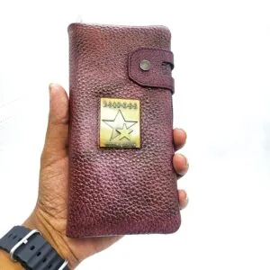 ESTIPOSS Premium Leather Long Wallet – Maroon with Metallic Star Emblem