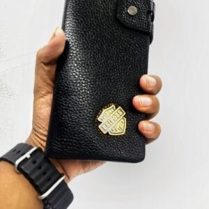 ESTIPOSS Premium Leather Long Wallet - Black with Metallic Emblem