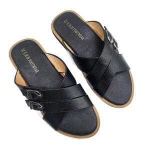 KMM Men’s Black Cross-Strap Slide Sandals