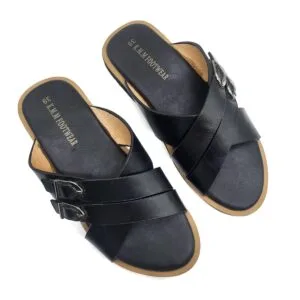 KMM Men’s Black Cross-Strap Slide Sandals
