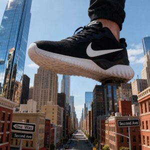 Nike black and white mesh running shoes